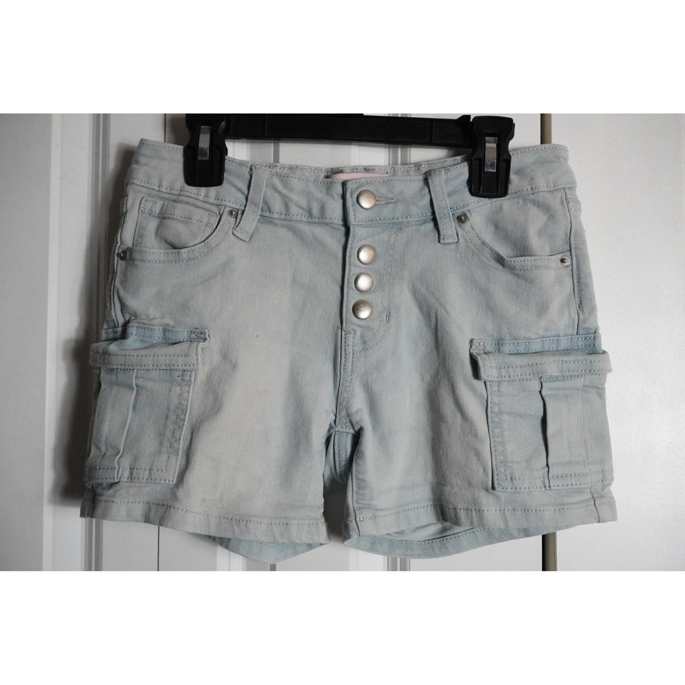 Freaky Friday Cargo Denim Shorts Kids Light Wash Button Fly Utility Blue Sz 12